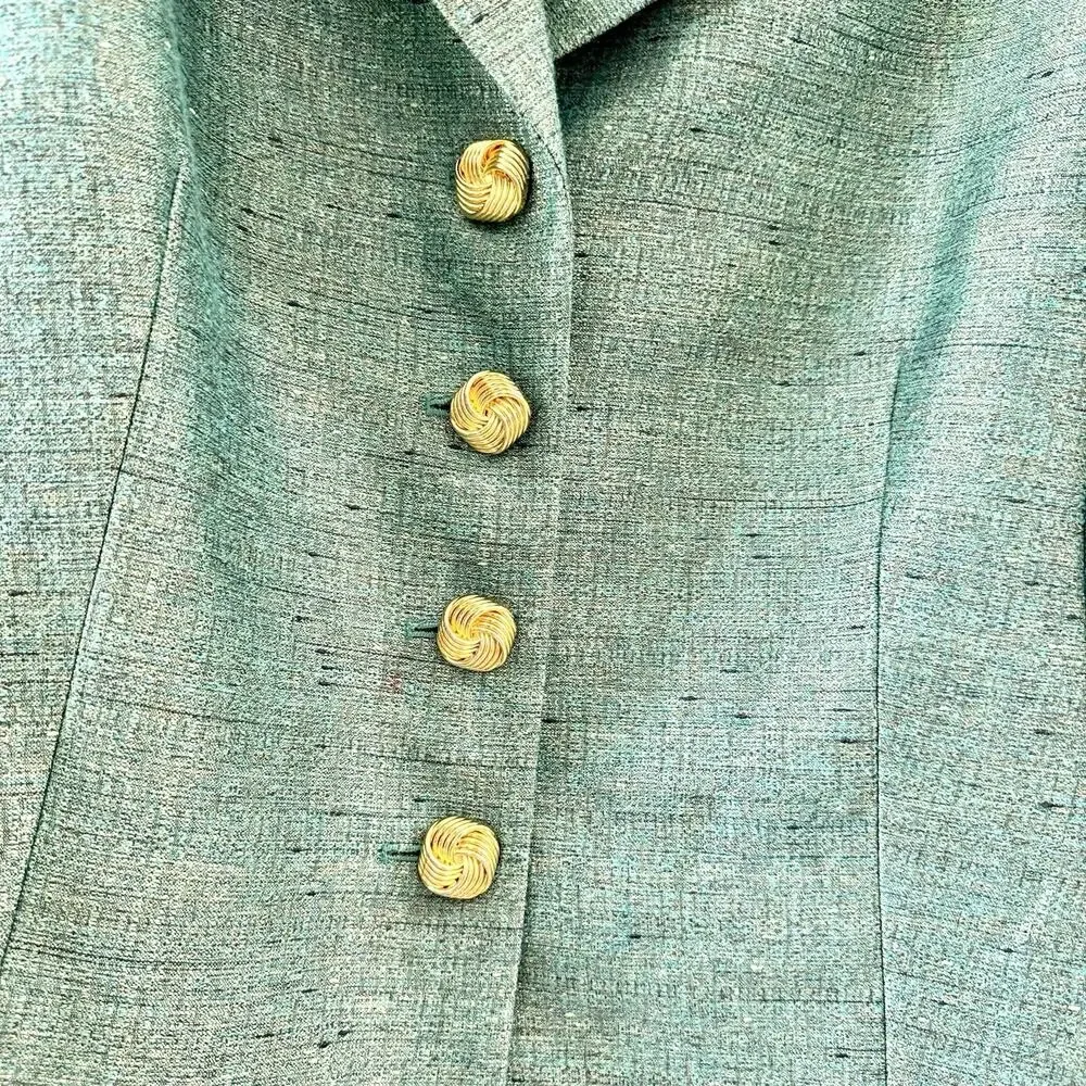 Kasper Woman 22W Green Skirt Suit Blazer Gold Buttons Plus Size Career 2 Piece
